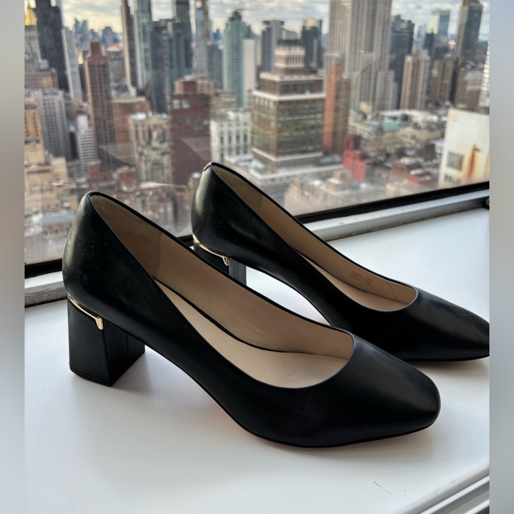 Cole Haan square toe black leather pumps